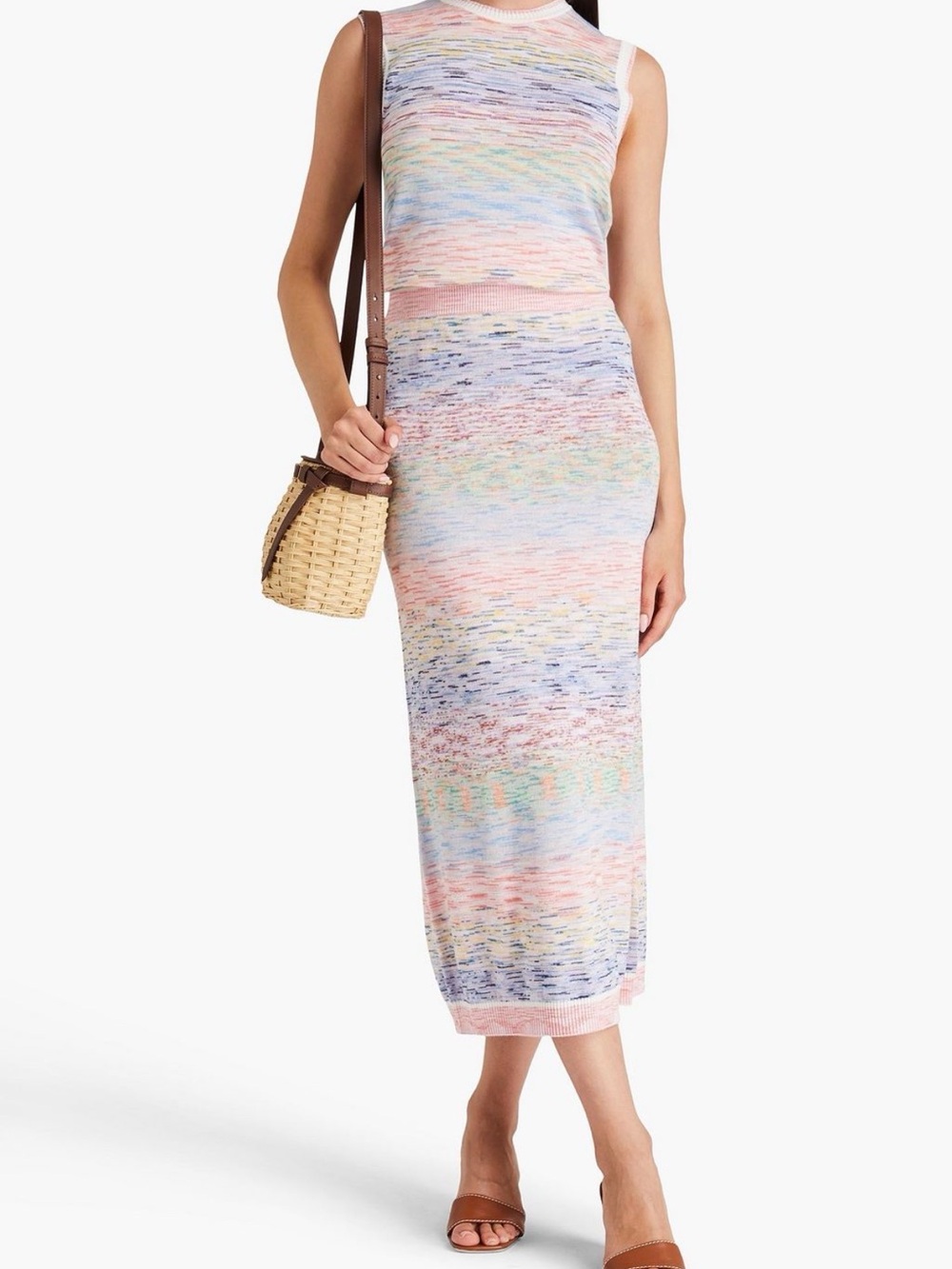 Sleeveless Pastel Multicolor Knit Maxi Dress